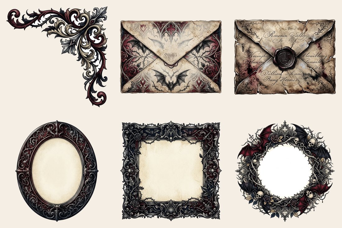 Vampire Nocturne Junk Journal Kit | Gothic Ephemera & Printable Sheets | Digital Download