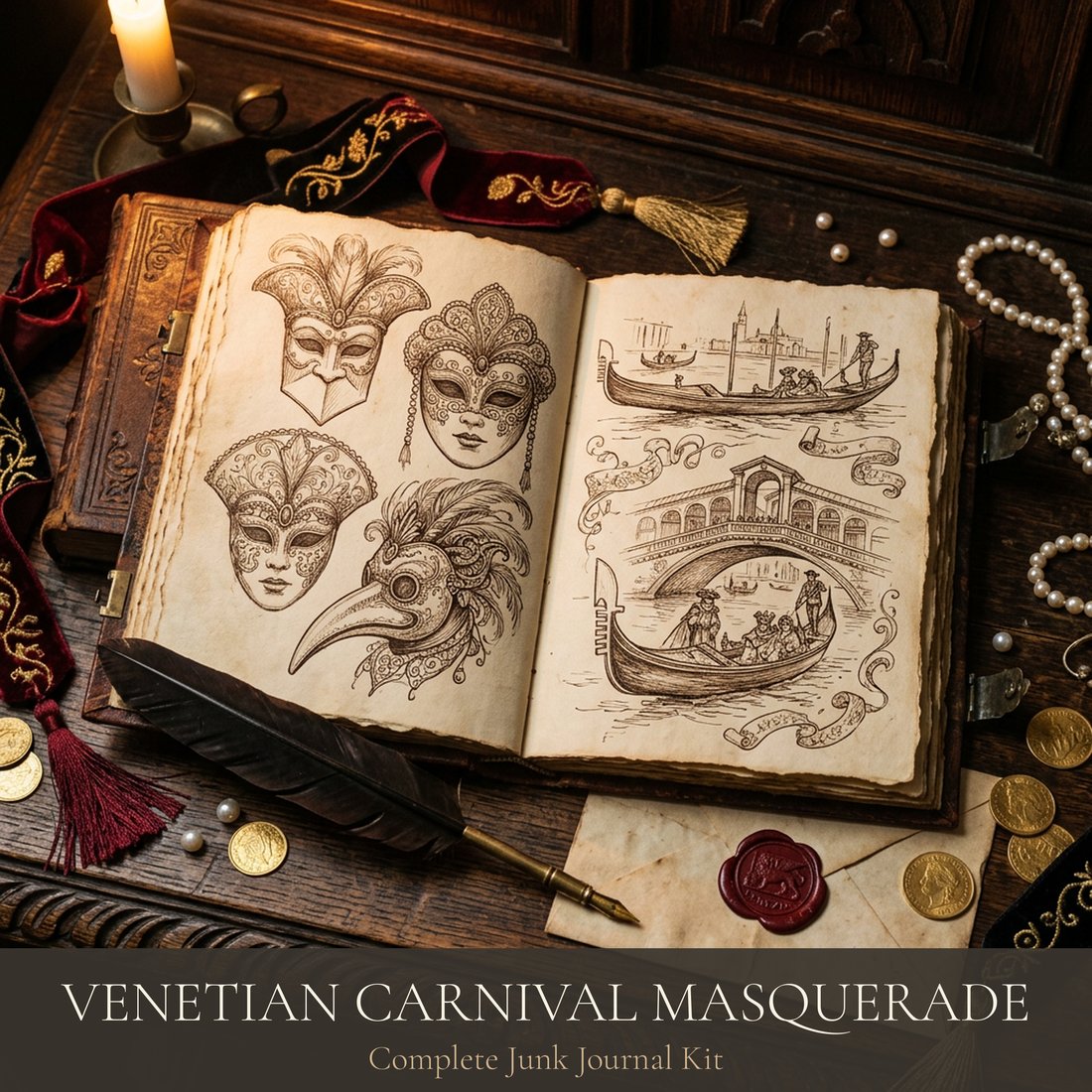 Venetian Carnival Masquerade Junk Journal Kit | Vintage Ephemera & Paper Craft | Digital Download