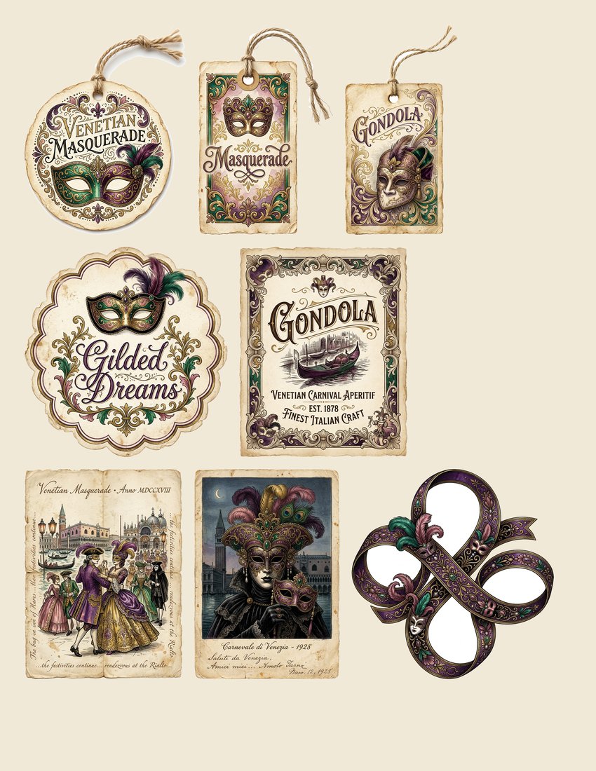 Venetian Carnival Masquerade Junk Journal Kit | Vintage Ephemera & Paper Craft | Digital Download