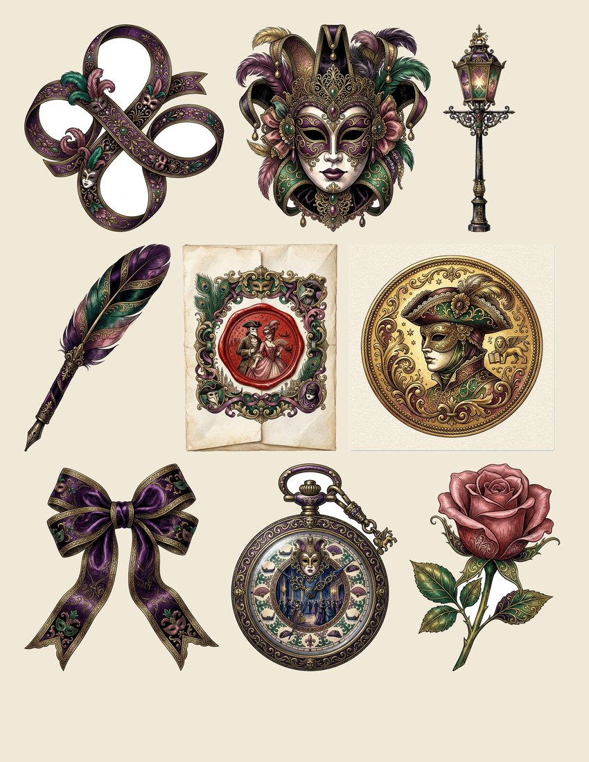 Venetian Carnival Masquerade Junk Journal Kit | Vintage Ephemera & Paper Craft | Digital Download
