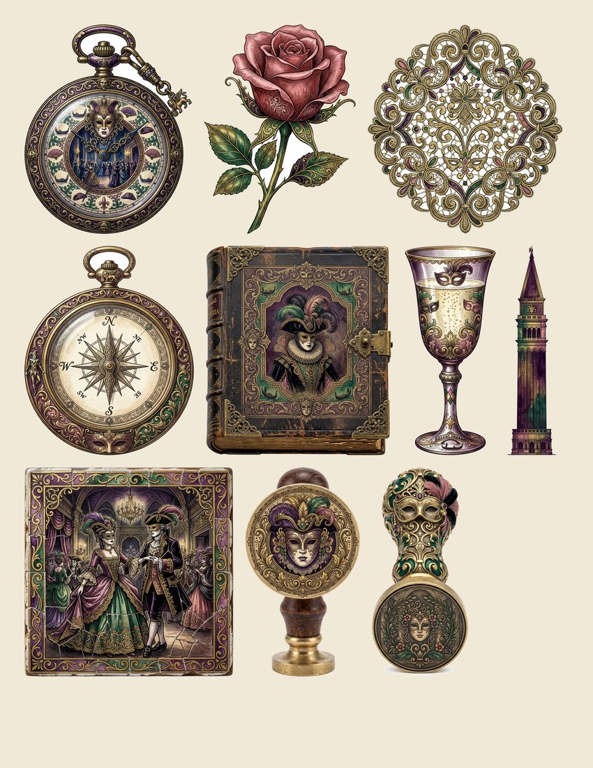 Venetian Carnival Masquerade Junk Journal Kit | Vintage Ephemera & Paper Craft | Digital Download