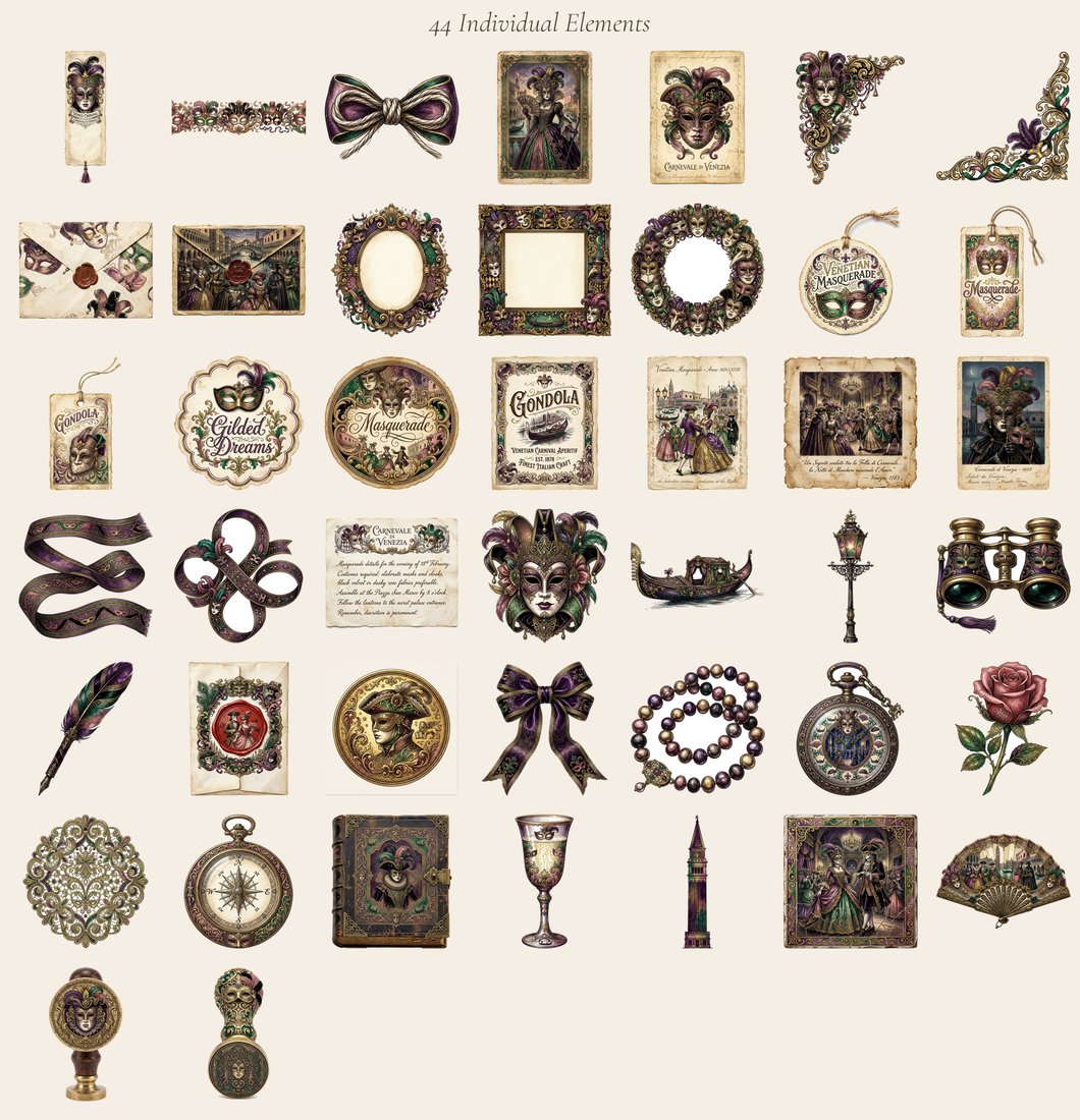 Venetian Carnival Masquerade Junk Journal Kit | Vintage Ephemera & Paper Craft | Digital Download