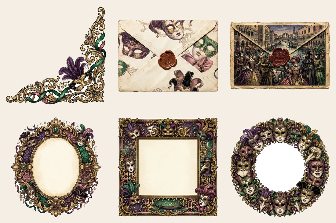 Venetian Carnival Masquerade Junk Journal Kit | Vintage Ephemera & Paper Craft | Digital Download