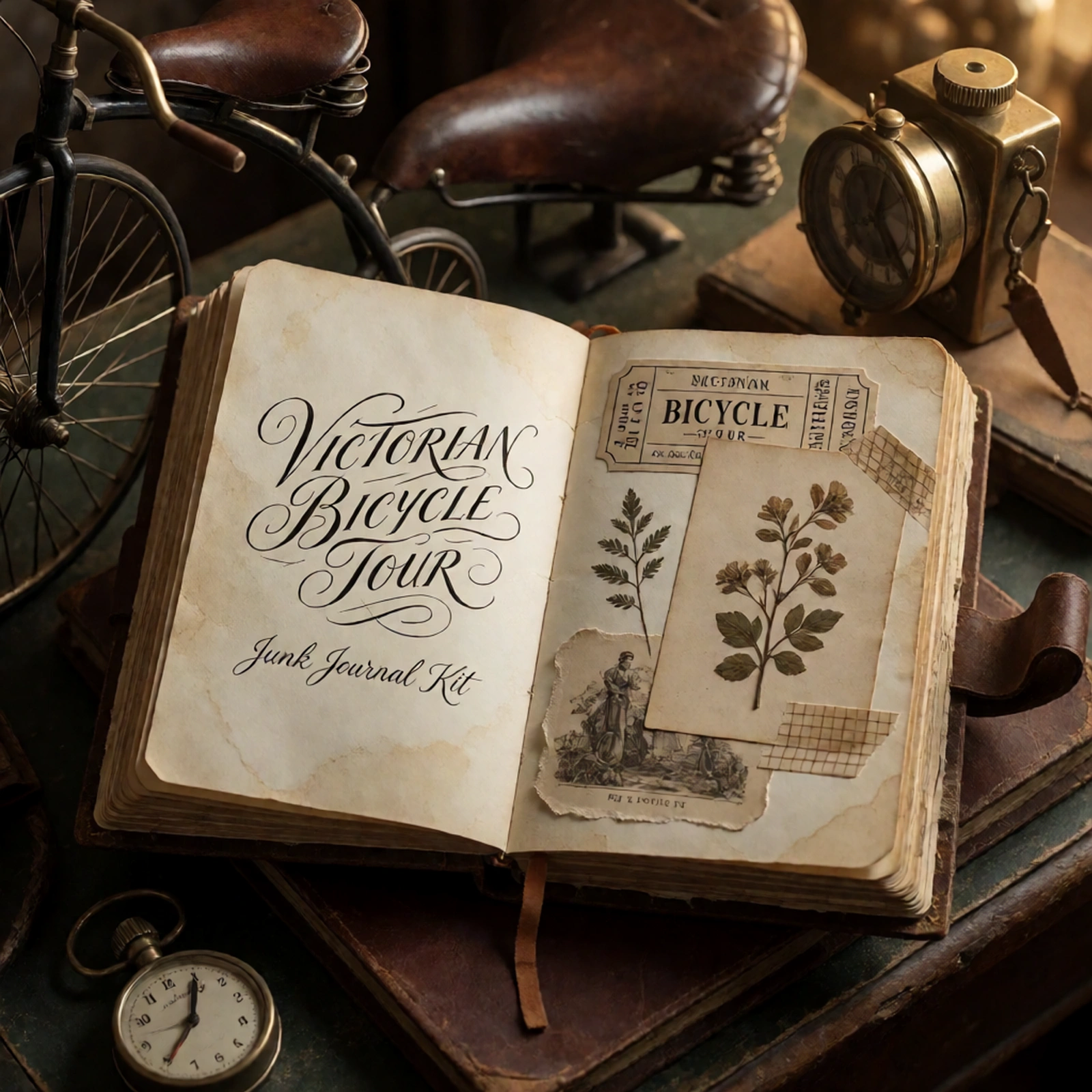Victorian Bicycle Tour Junk Journal Kit | Penny Farthing & Road Ephemera Papers | Printable Cut-Outs | Digital Download