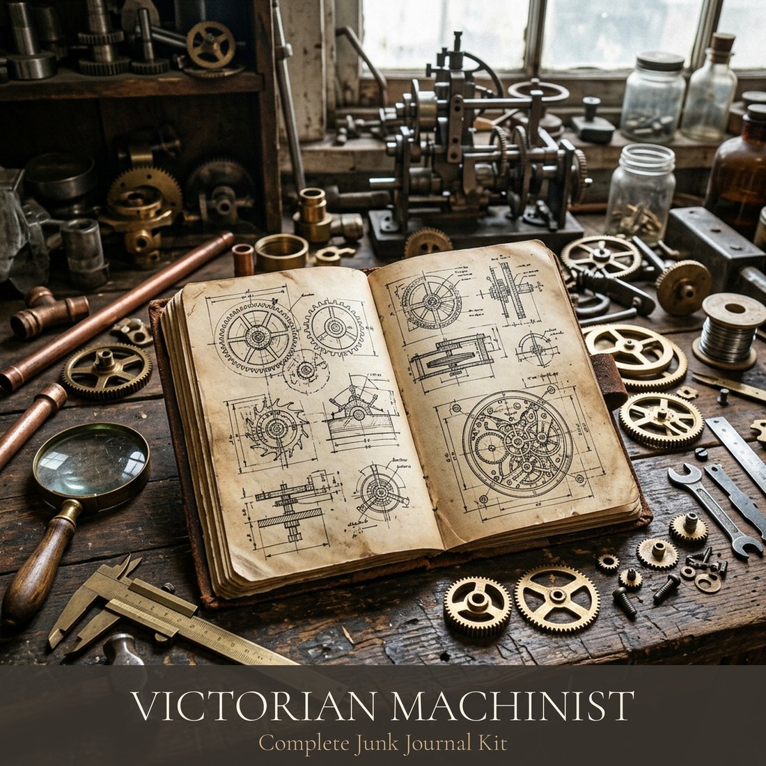 Viktorianischer Mechaniker Junk Journal Kit | Steampunk-Mechanik-Ephemera | Druckbare Bögen | Digitaler Download