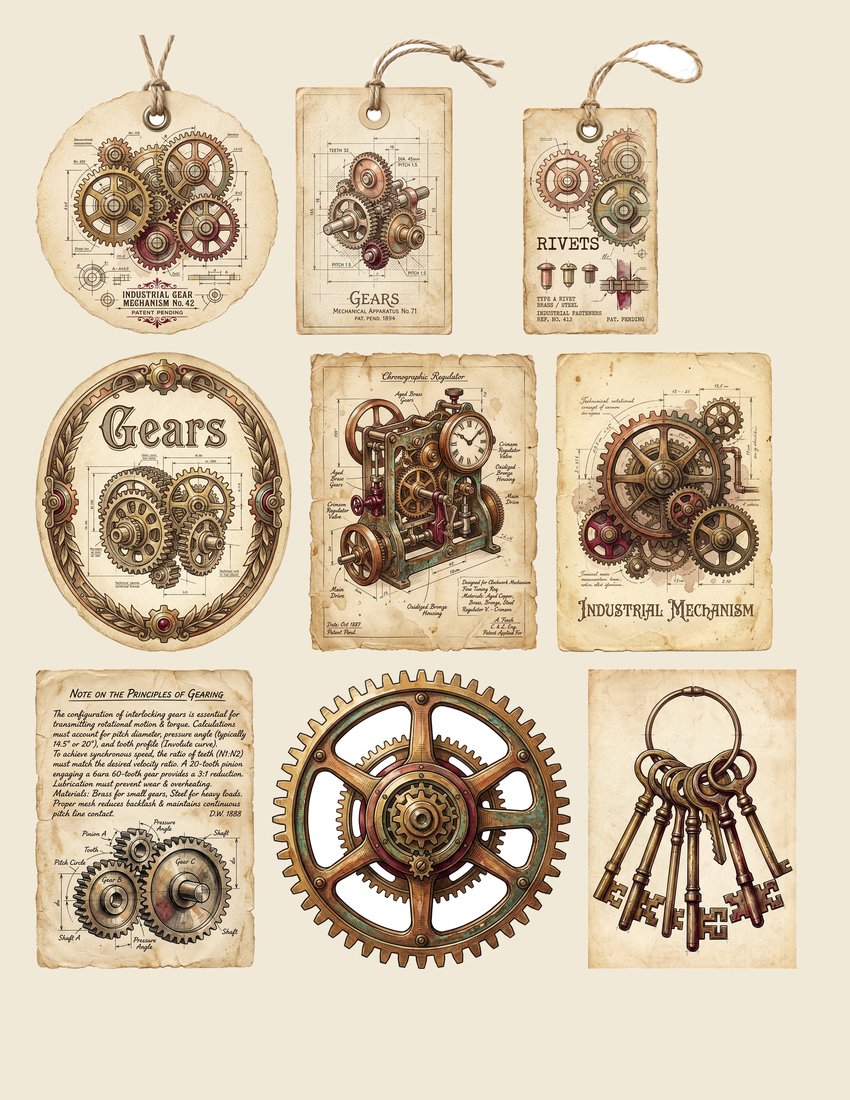 Victorian Machinist Junk Journal Kit | Steampunk Mechanical Ephemera | Printable Sheets | Digital Download