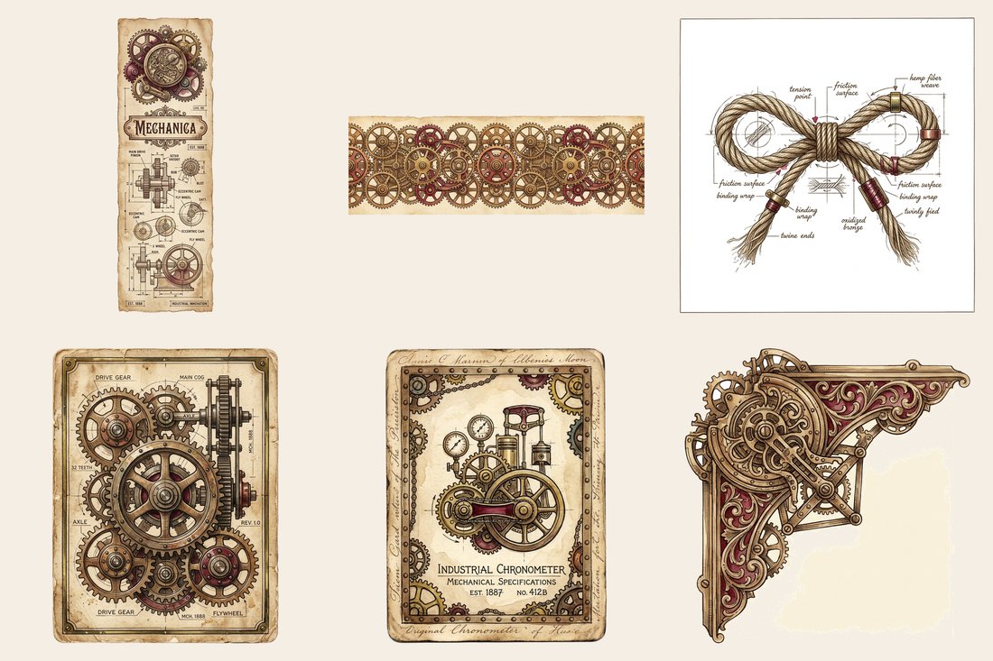 Victorian Machinist Junk Journal Kit | Steampunk Mechanical Ephemera | Printable Sheets | Digital Download