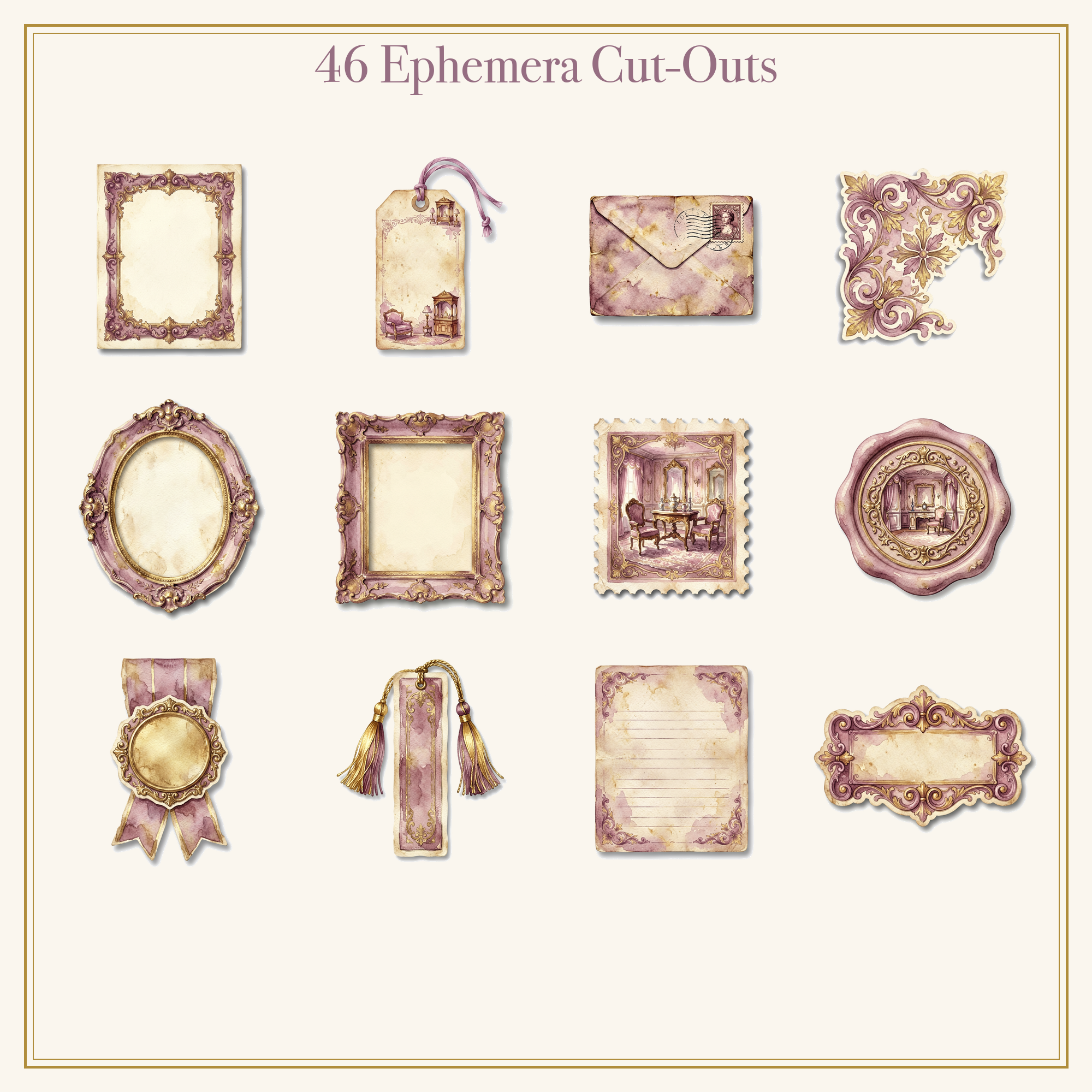 Victorian Parlour Junk Journal Kit | Antique Lace & Cameo Ephemera | Printable Cut-Outs | Digital Download