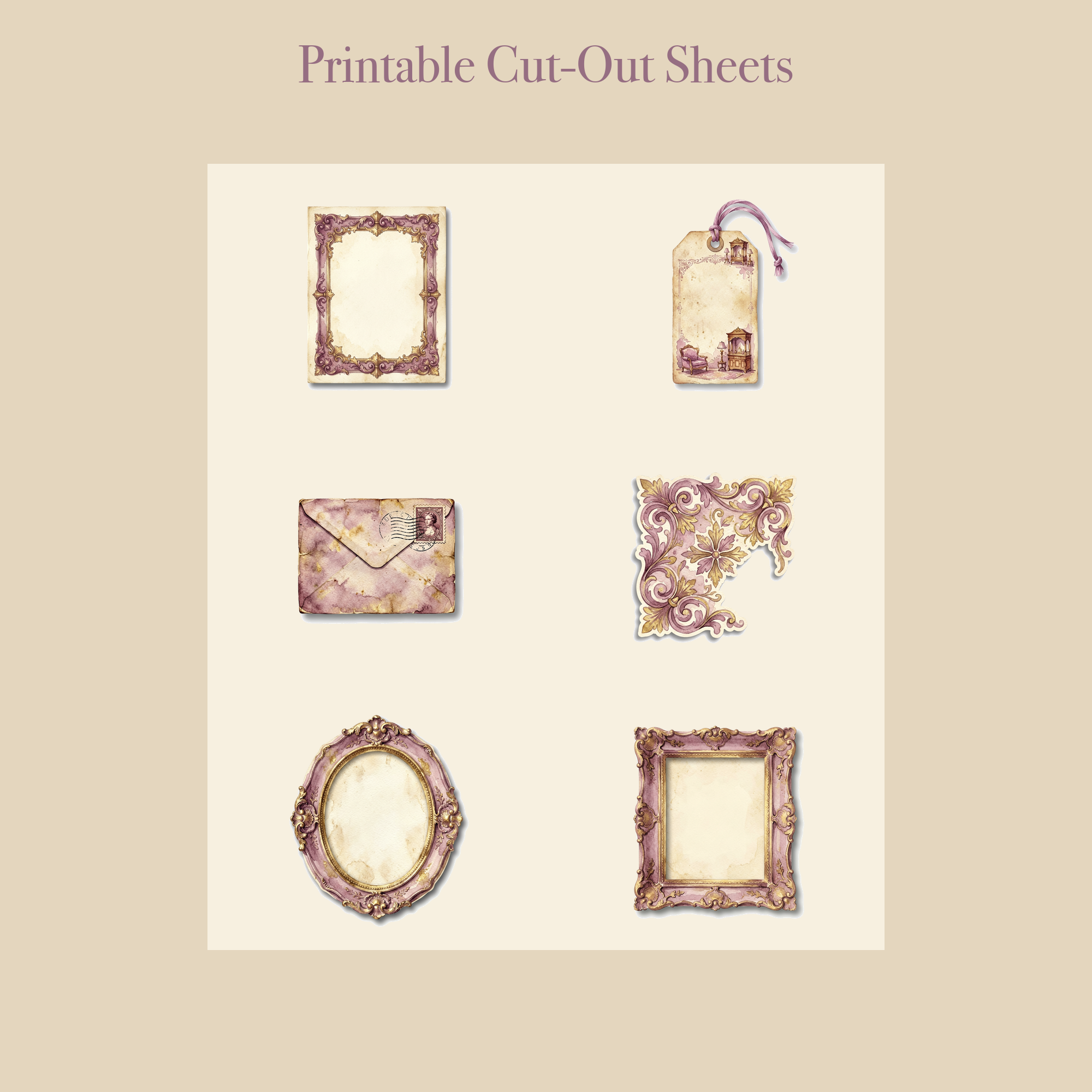 Victorian Parlour Junk Journal Kit | Antique Lace & Cameo Ephemera | Printable Cut-Outs | Digital Download