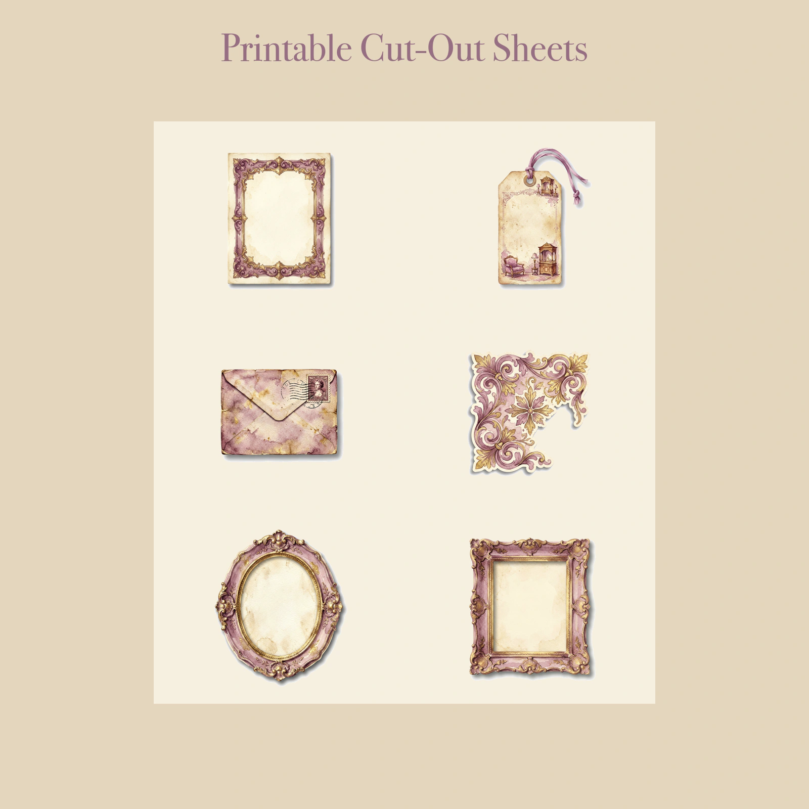 Victorian Parlour Junk Journal Kit | Antique Lace & Cameo Ephemera | Printable Cut-Outs | Digital Download