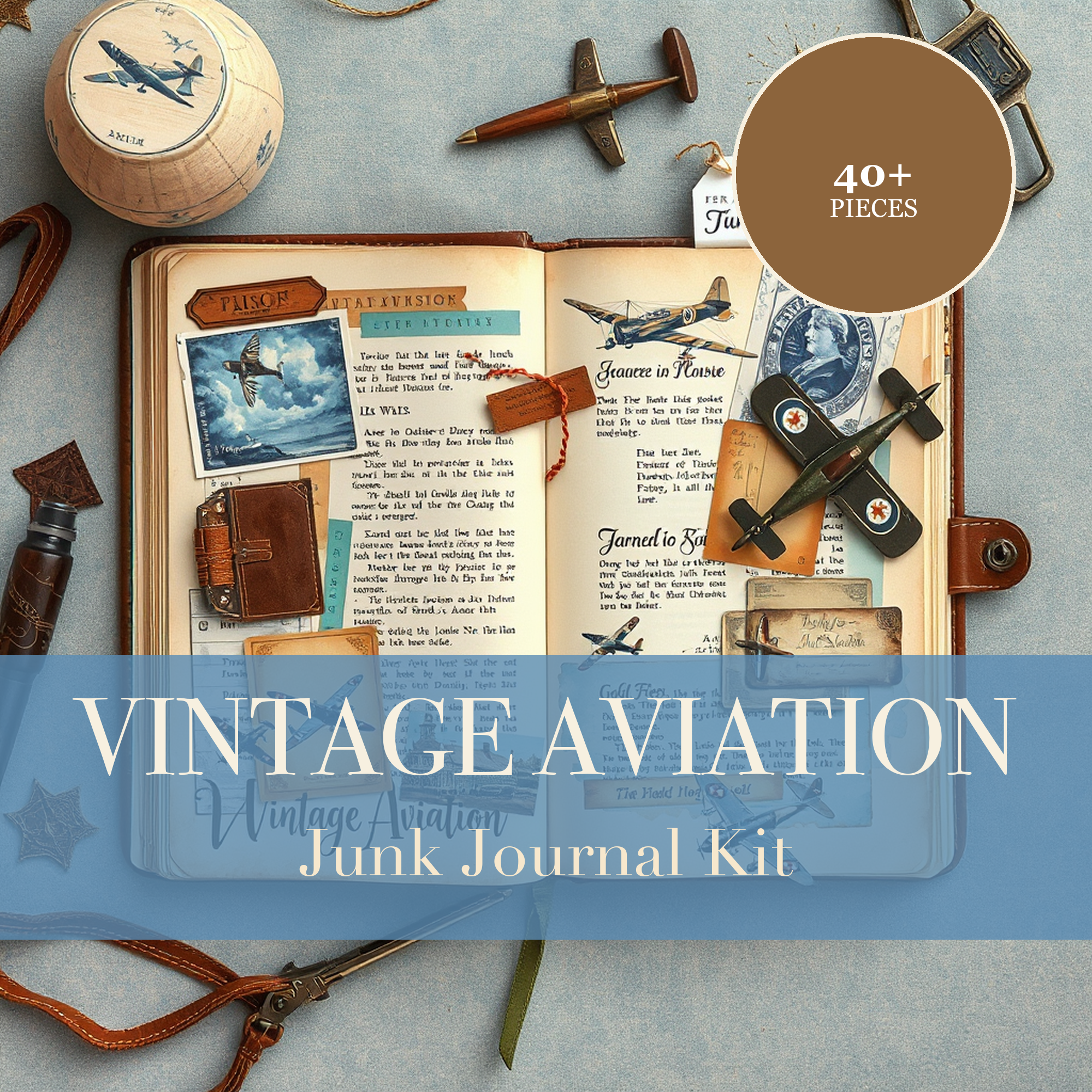 Vintage Aviation Junk Journal Kit | Biplane & Sky Ephemera Papers | Printable Cut-Outs | Digital Download