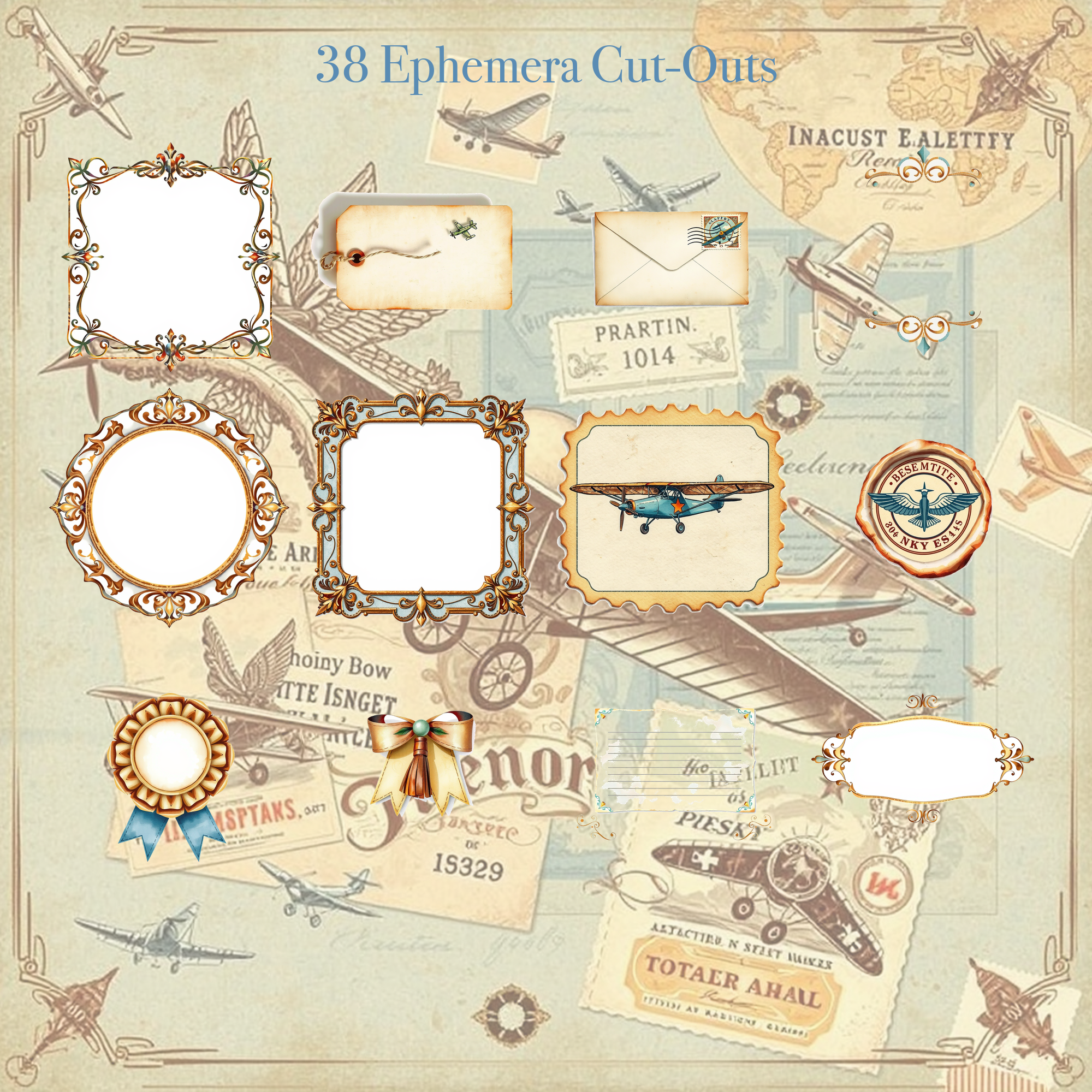 Vintage Aviation Junk Journal Kit | Biplane & Sky Ephemera Papers | Printable Cut-Outs | Digital Download
