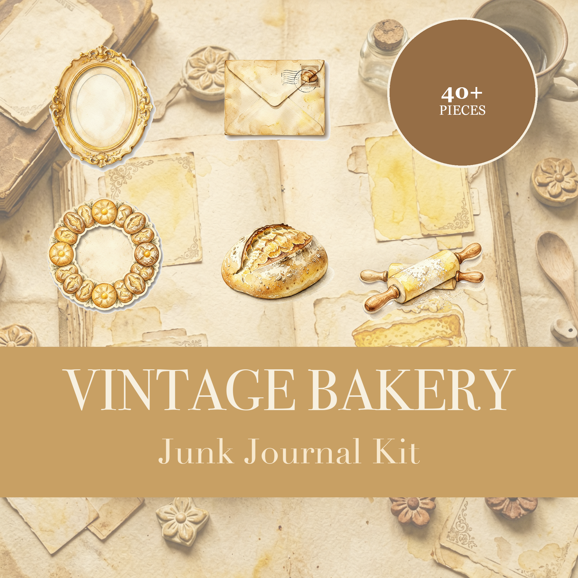 Vintage Bakery Junk Journal Kit | Bread & Pastry Ephemera Papers | Printable Cut-Outs | Digital Download