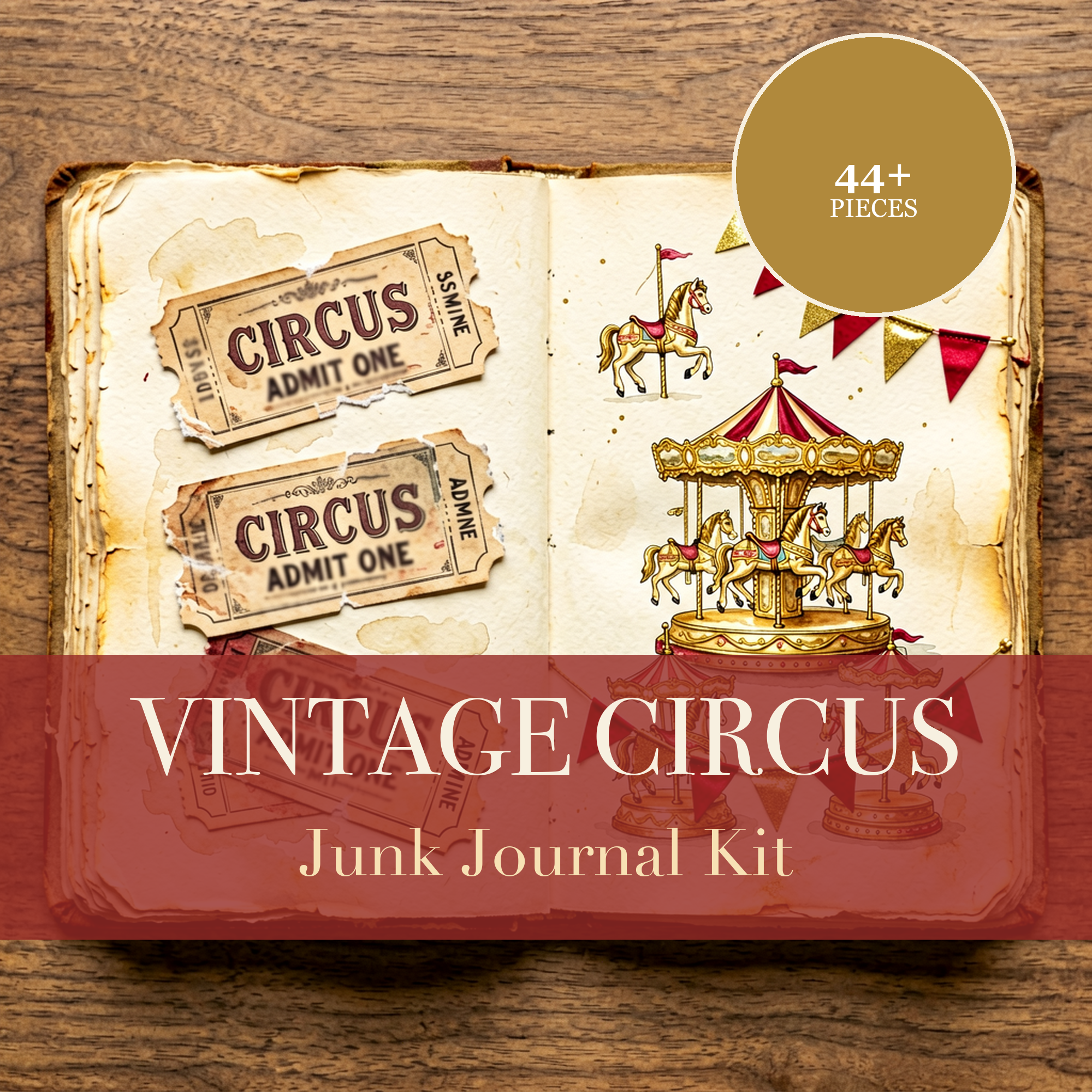 Kit de Junk Journal Circo Vintage | Efímeros de Carnaval y Papeles de Carpa | Recortables Imprimibles | Descarga Digital