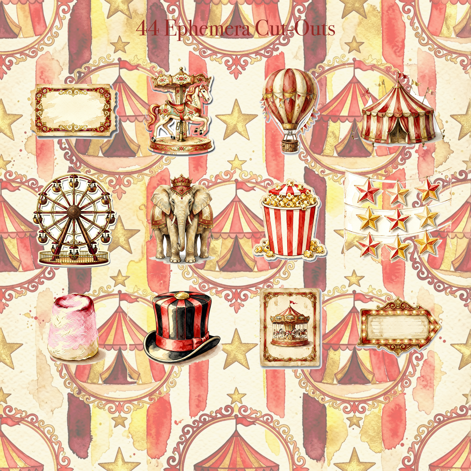 Vintage Circus Junk Journal Kit | Carnival Ephemera & Big Top Papers | Printable Cut-Outs | Digital Download