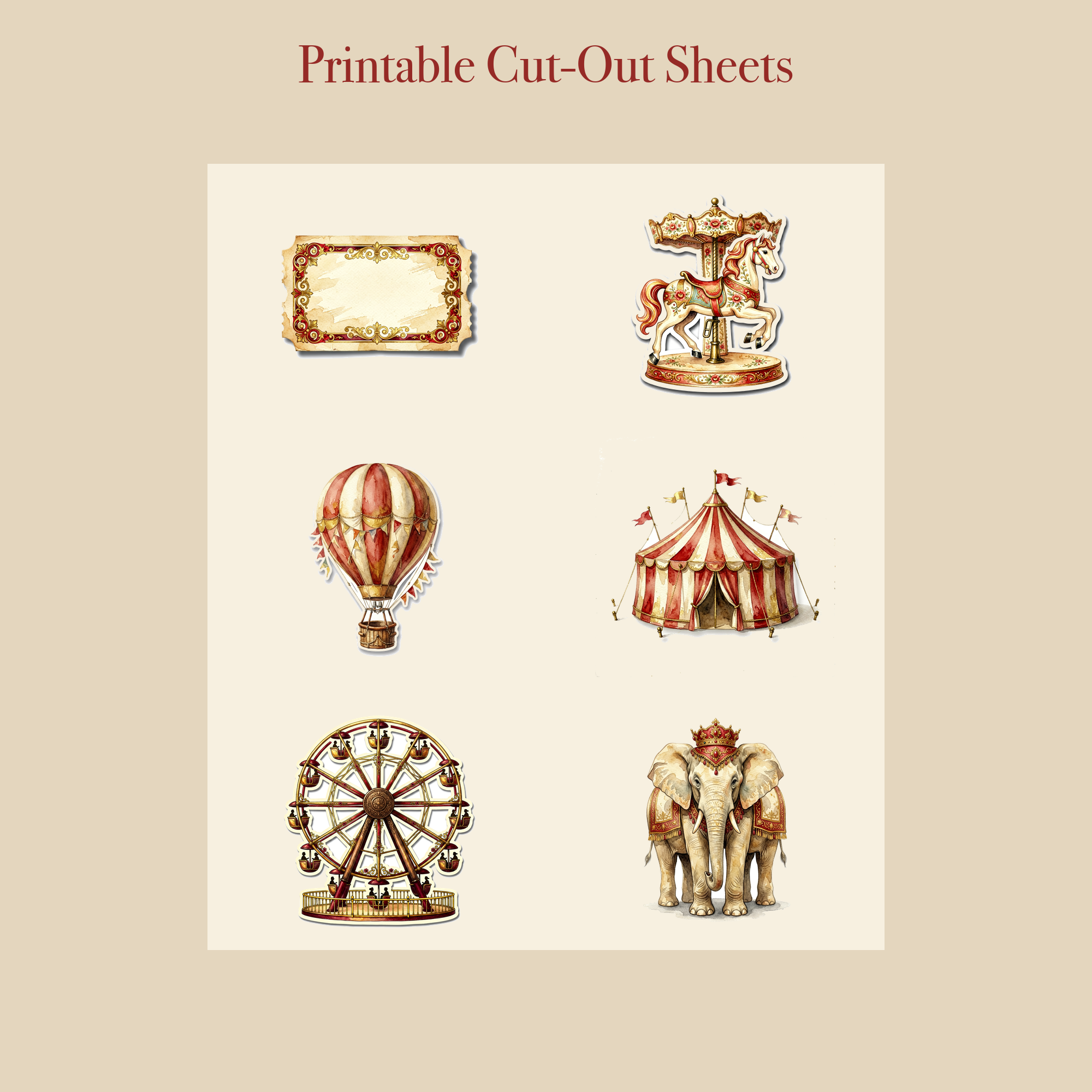 Vintage Circus Junk Journal Kit | Carnival Ephemera & Big Top Papers | Printable Cut-Outs | Digital Download