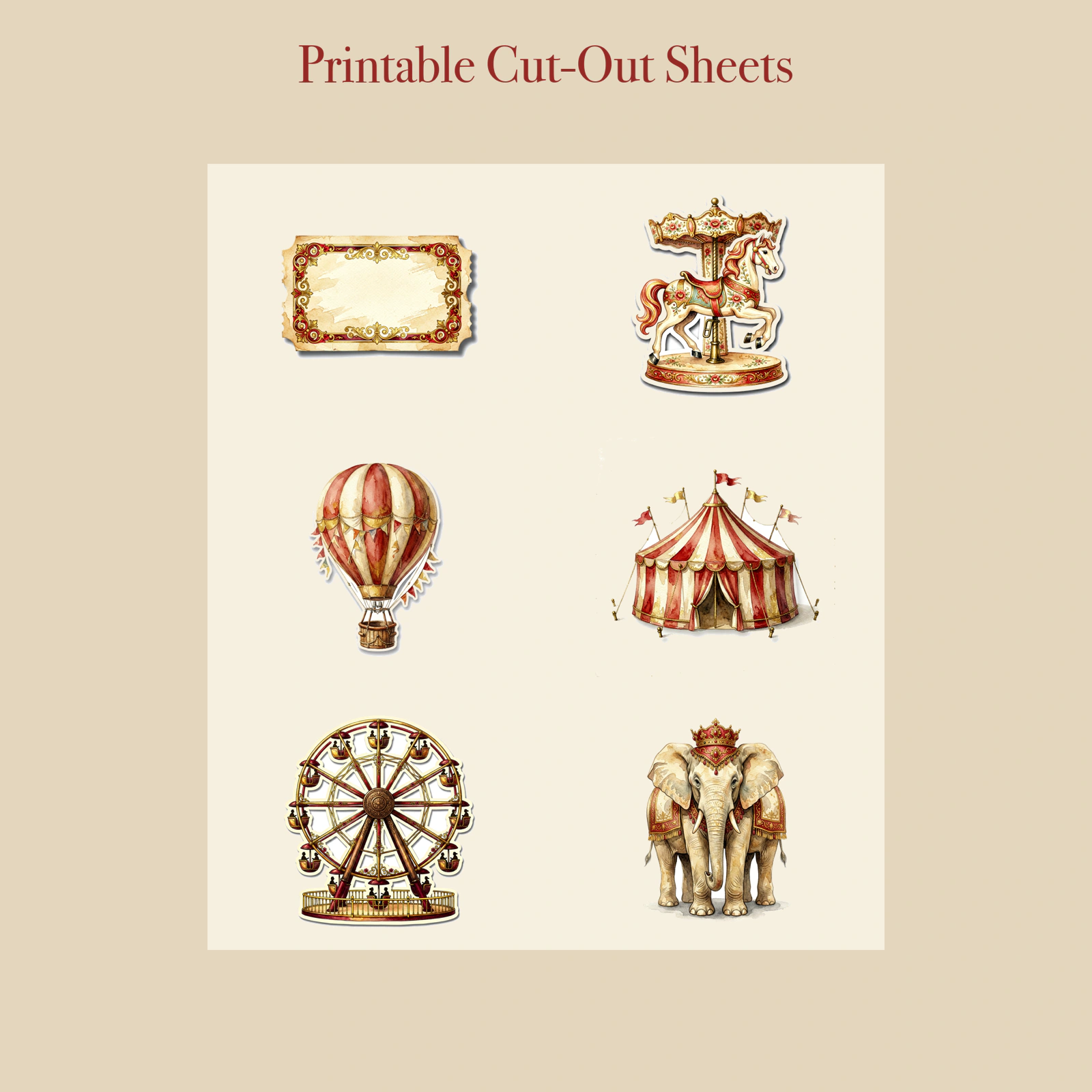 Vintage Circus Junk Journal Kit | Carnival Ephemera & Big Top Papers | Printable Cut-Outs | Digital Download