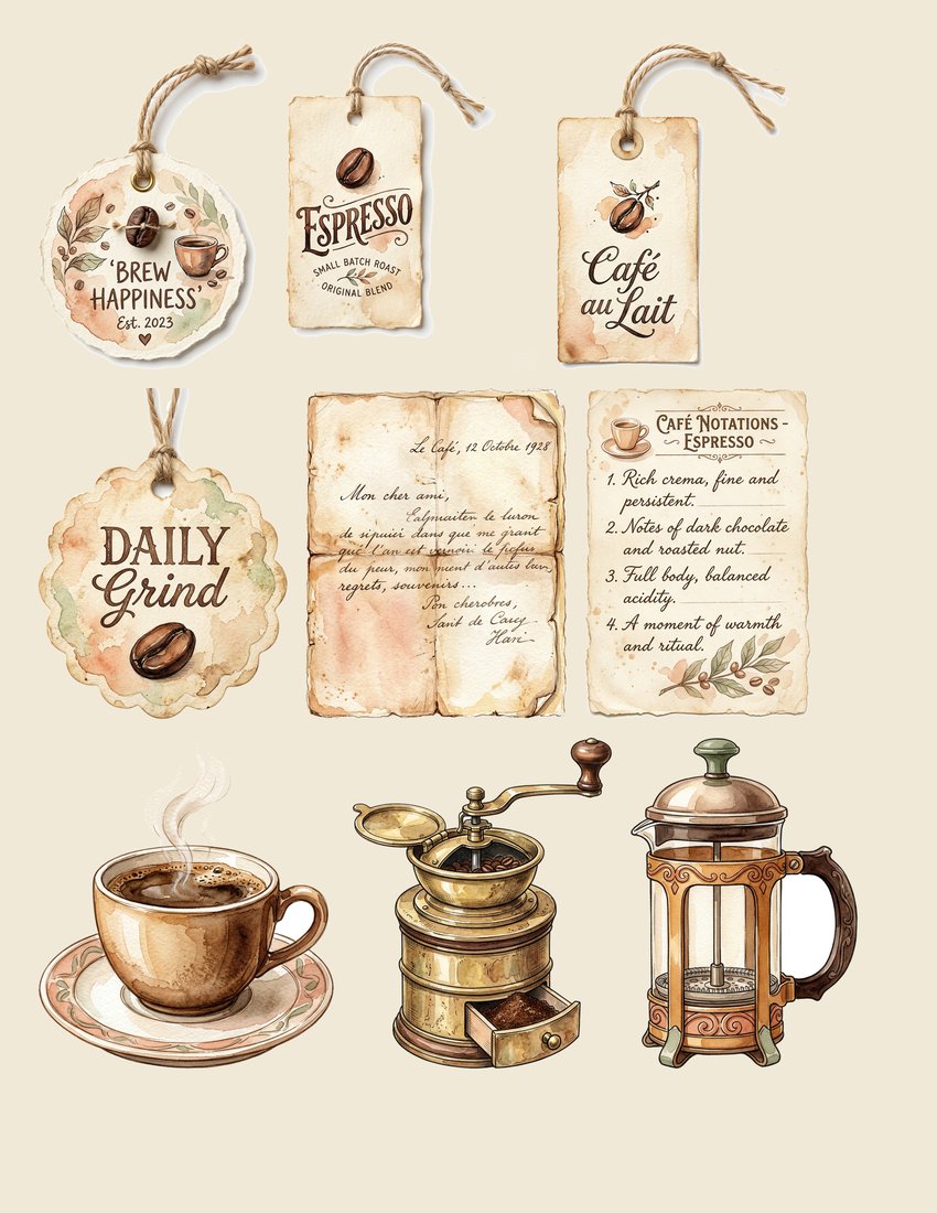 Vintage Coffee House Junk Journal Kit | Retro Cafe Coffee Ephemera + Printable Sheets | Coffee Lover Gift | Digital Download