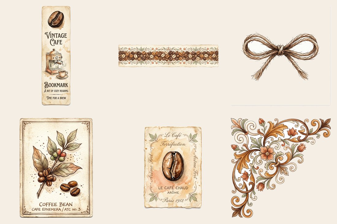 Vintage Coffee House Junk Journal Kit | Retro Cafe Coffee Ephemera + Printable Sheets | Coffee Lover Gift | Digital Download
