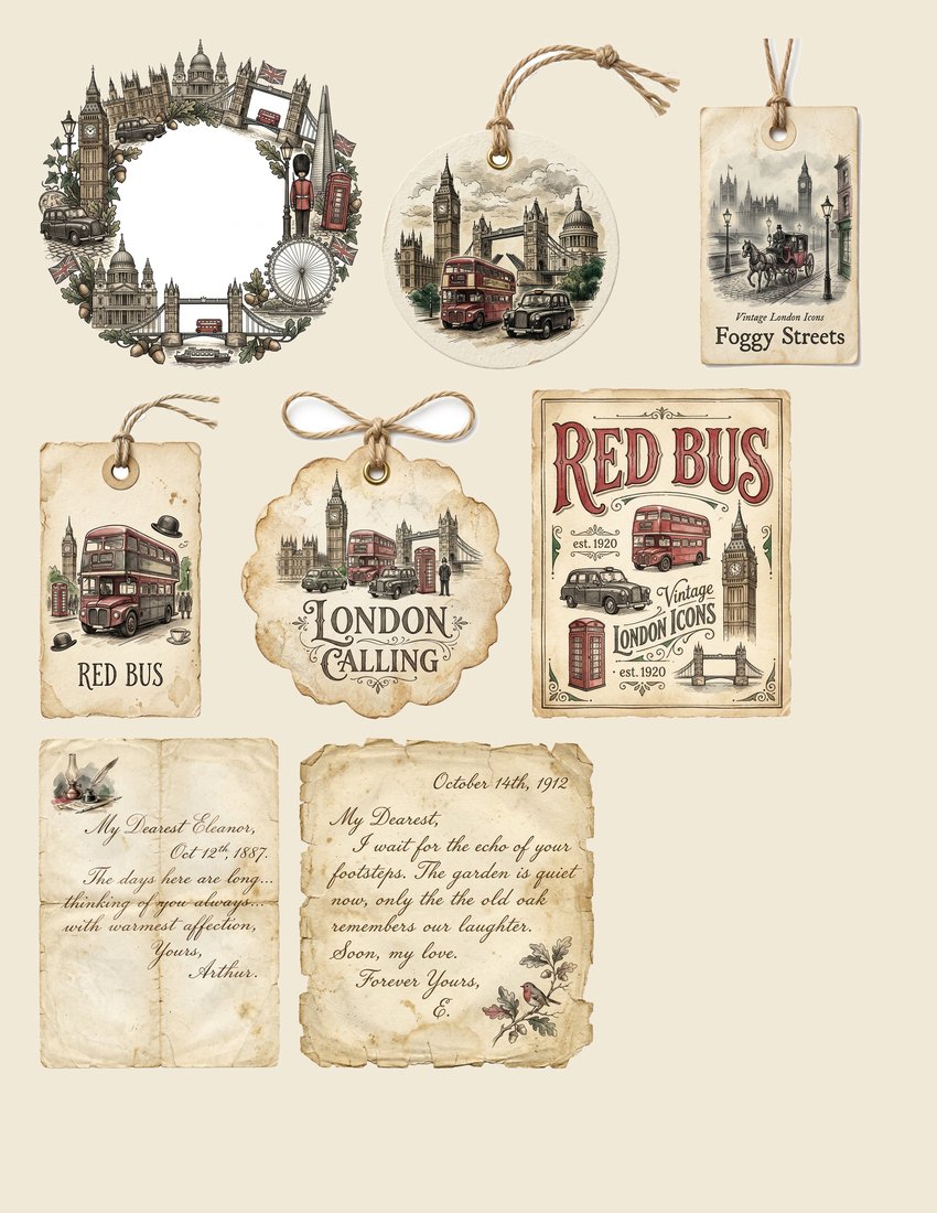 Vintage London Travel Junk Journal Kit | Foggy Street Ephemera + Printable Sheets | Digital Download