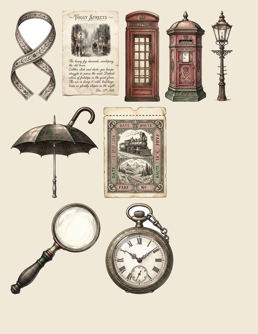 Vintage London Travel Junk Journal Kit | Foggy Street Ephemera + Printable Sheets | Digital Download