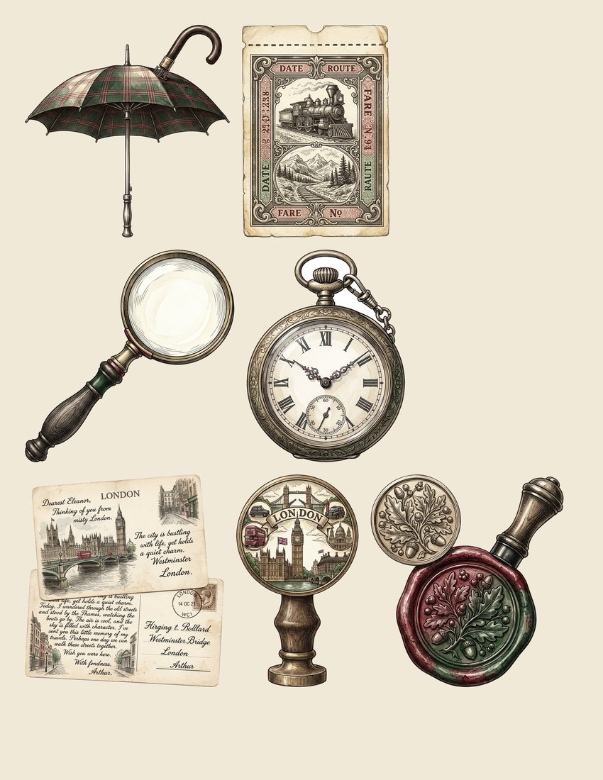 Vintage London Travel Junk Journal Kit | Foggy Street Ephemera + Printable Sheets | Digital Download