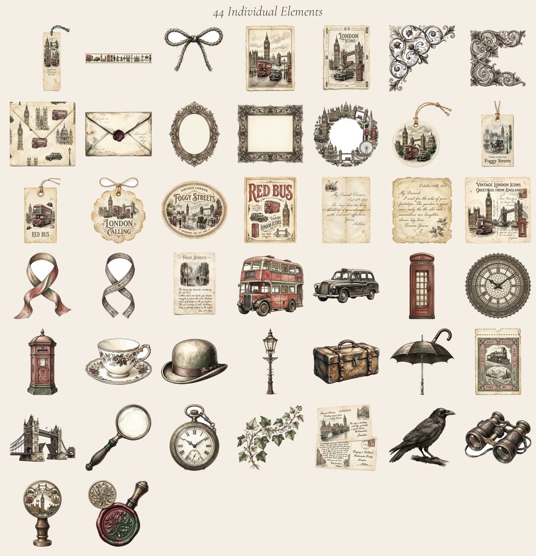 Vintage London Travel Junk Journal Kit | Foggy Street Ephemera + Printable Sheets | Digital Download