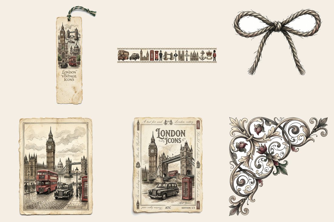 Vintage London Travel Junk Journal Kit | Foggy Street Ephemera + Printable Sheets | Digital Download