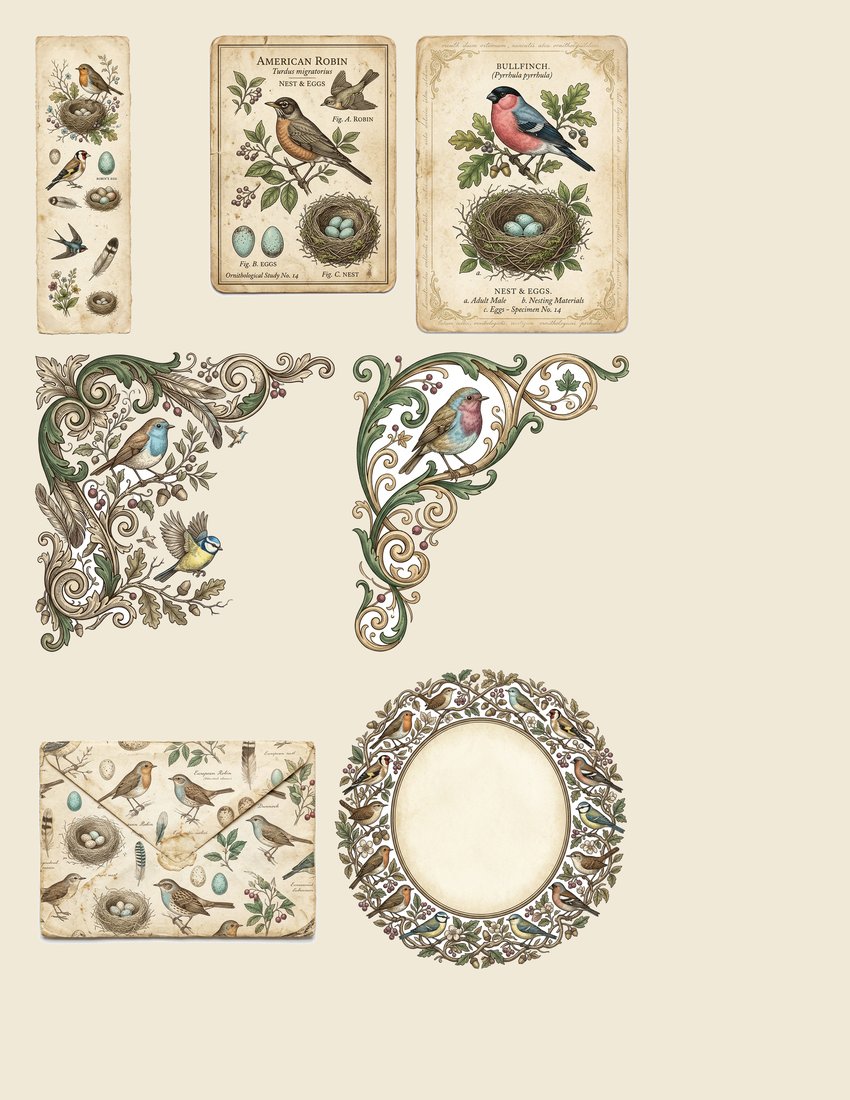Vintage Ornithology Junk Journal Kit | Naturalist Bird Plates & Nests Ephemera | Digital Download