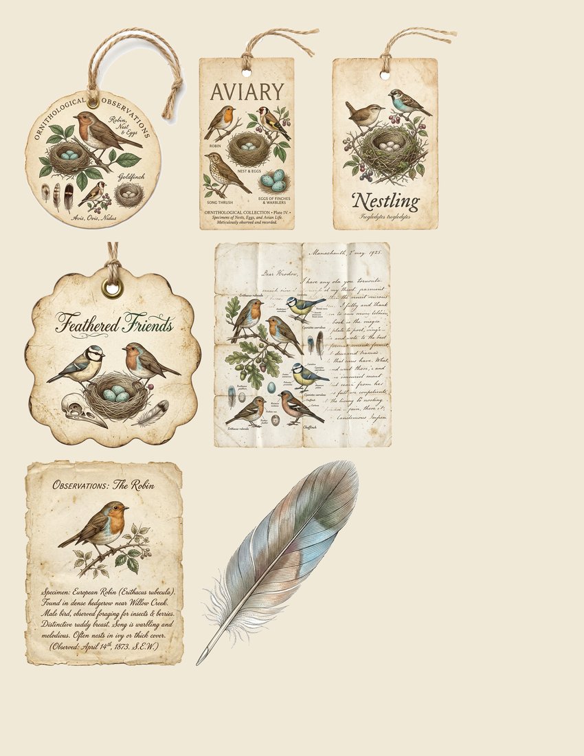 Vintage Ornithology Junk Journal Kit | Naturalist Bird Plates & Nests Ephemera | Digital Download
