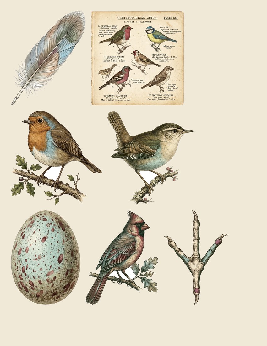 Vintage Ornithology Junk Journal Kit | Naturalist Bird Plates & Nests Ephemera | Digital Download