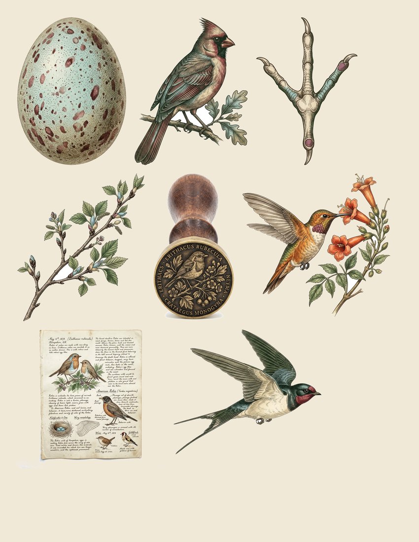 Vintage Ornithology Junk Journal Kit | Naturalist Bird Plates & Nests Ephemera | Digital Download