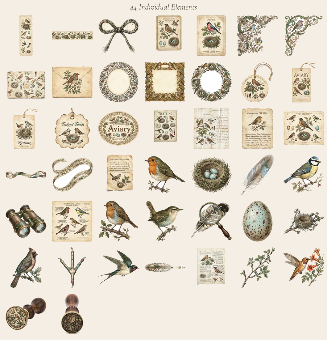 Vintage Ornithology Junk Journal Kit | Naturalist Bird Plates & Nests Ephemera | Digital Download