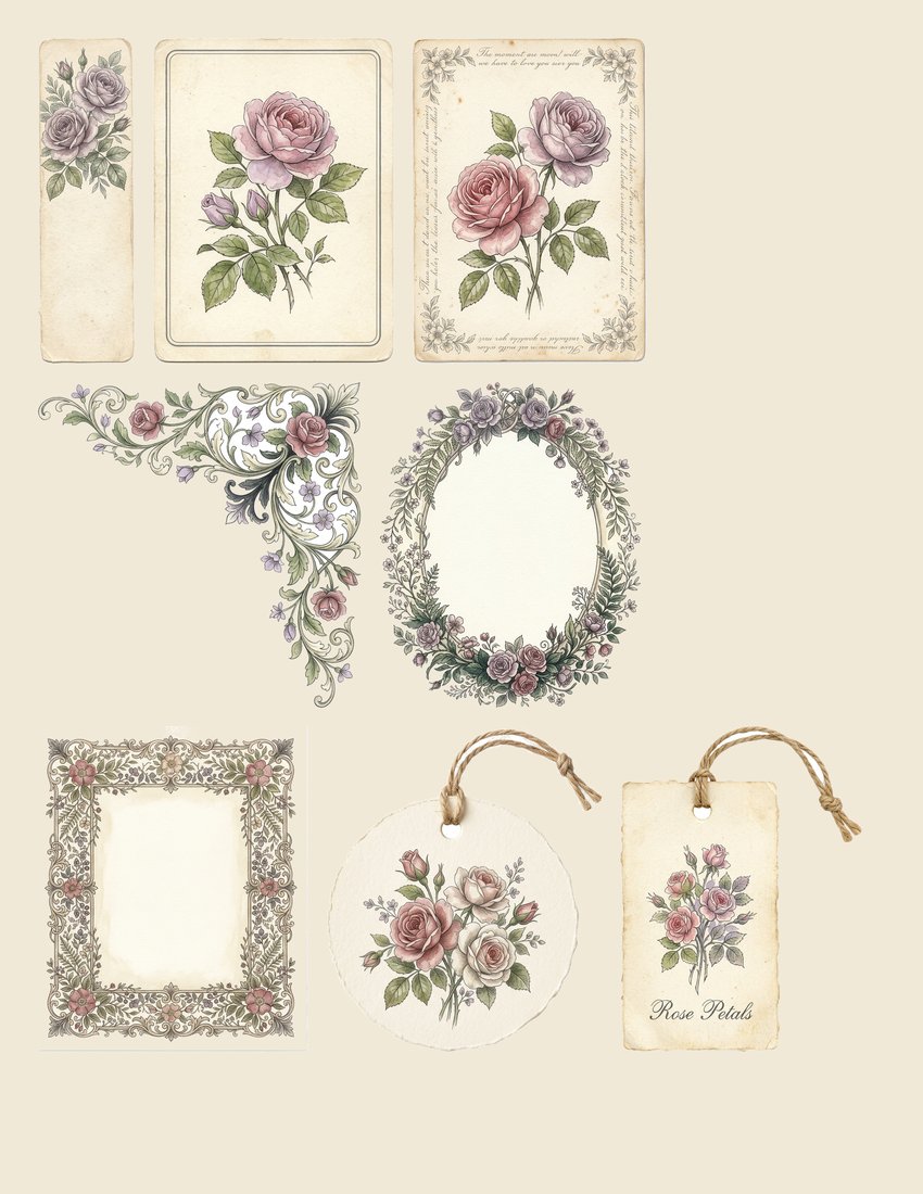 Vintage Rose Garden Junk Journal Kit | Botanical Ephemera & Printable Sheets | Digital Download