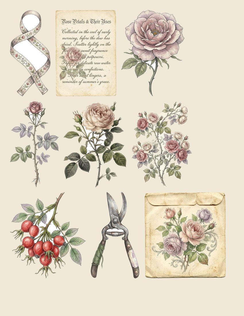 Vintage Rose Garden Junk Journal Kit | Botanical Ephemera & Printable Sheets | Digital Download