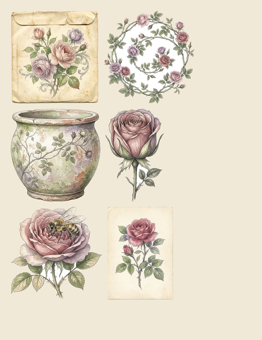 Vintage Rose Garden Junk Journal Kit | Botanical Ephemera & Printable Sheets | Digital Download