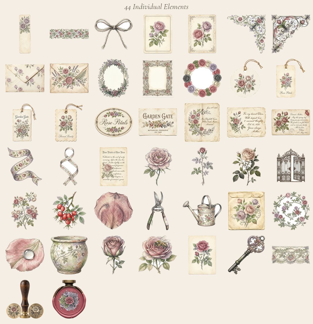 Vintage Rose Garden Junk Journal Kit | Botanical Ephemera & Printable Sheets | Digital Download