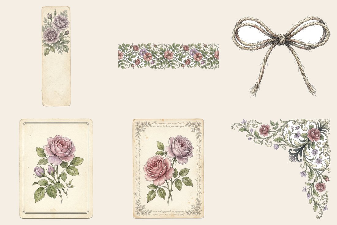 Vintage Rose Garden Junk Journal Kit | Botanical Ephemera & Printable Sheets | Digital Download