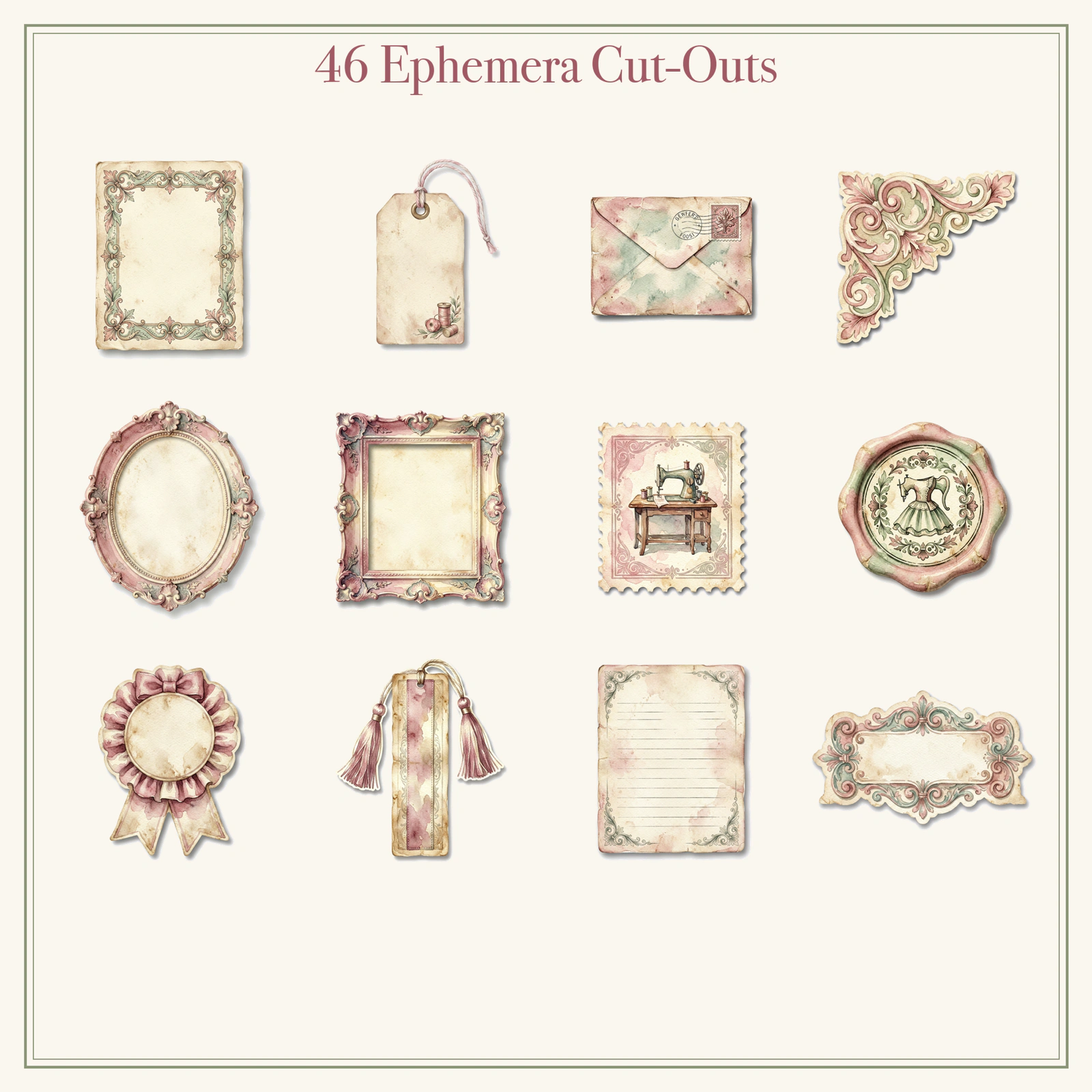 Vintage Sewing Haberdashery Junk Journal Kit | Notions & Textile Ephemera | Printable Cut-Outs | Digital Download