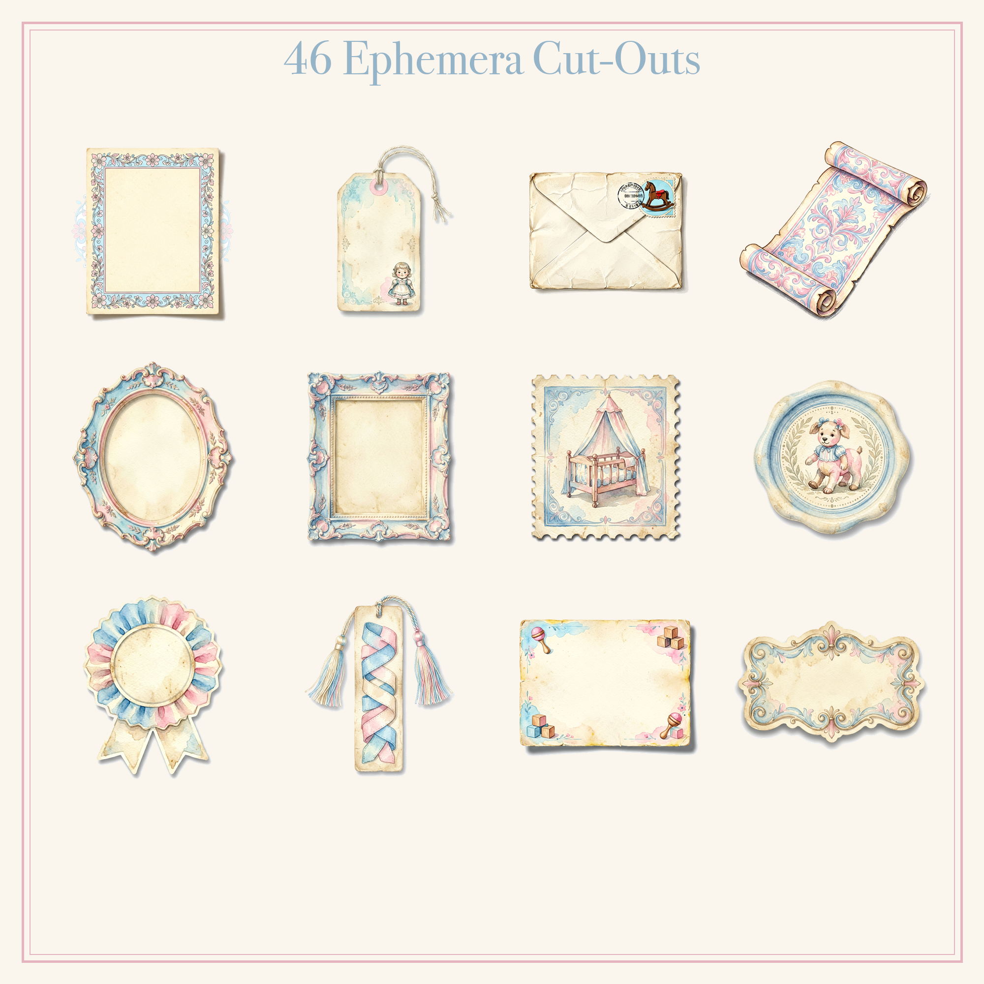 Vintage Toy Nursery Junk Journal Kit | Teddy Bear & Baby Ephemera Papers | Printable Cut-Outs | Digital Download