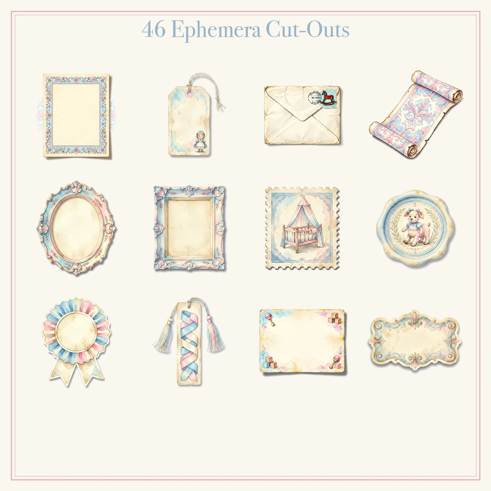 Vintage Toy Nursery Junk Journal Kit | Teddy Bear & Baby Ephemera Papers | Printable Cut-Outs | Digital Download
