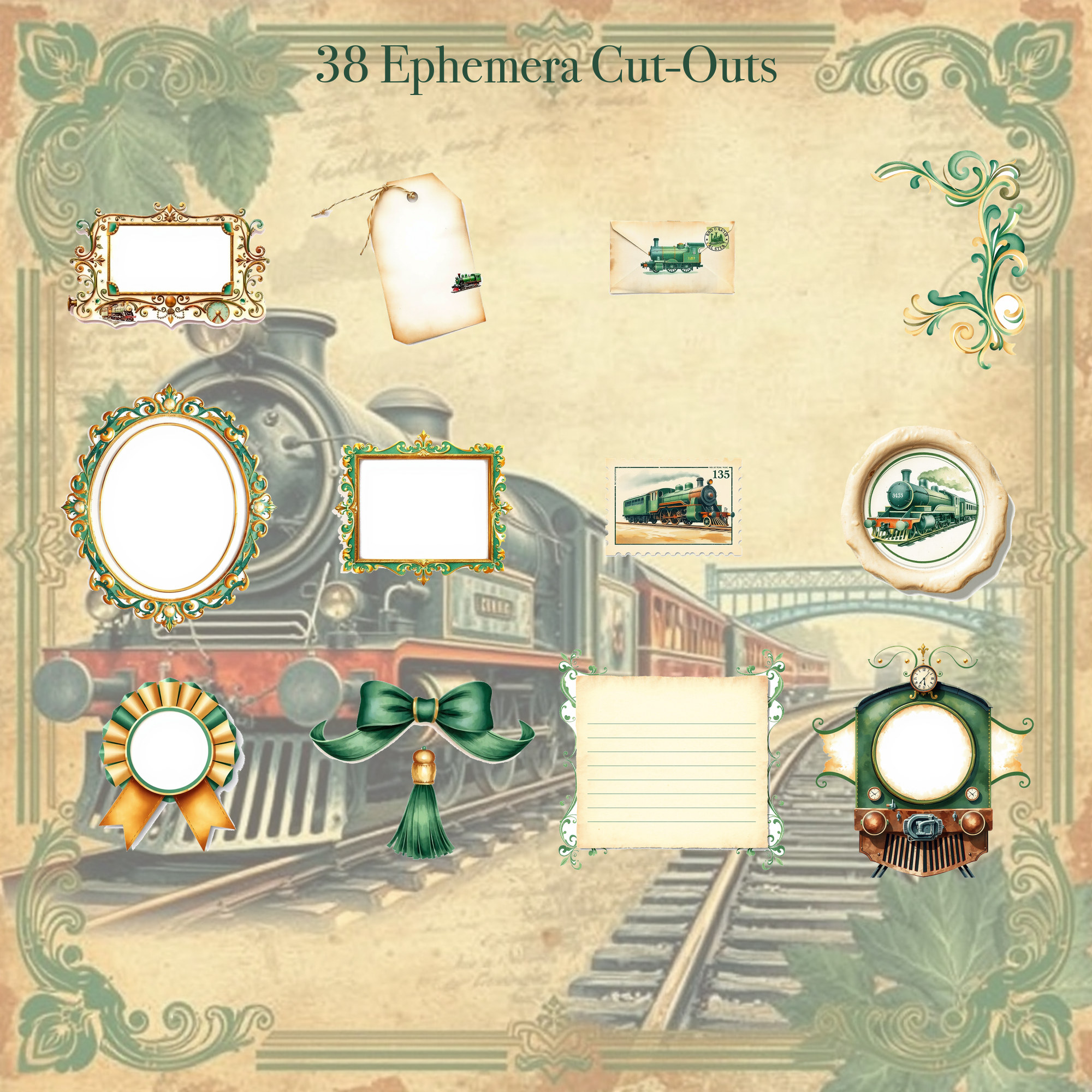 Vintage Railway Junk Journal Kit | Steam Train & Travel Ephemera Papers | Printable Cut-Outs | Digital Download