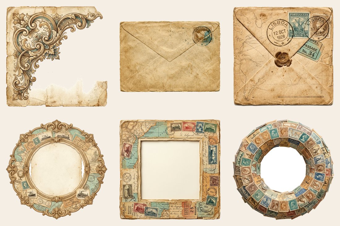 Vintage Voyage Travel Junk Journal Kit | Antique Map Postage Ephemera + Printable Sheets | Digital Download