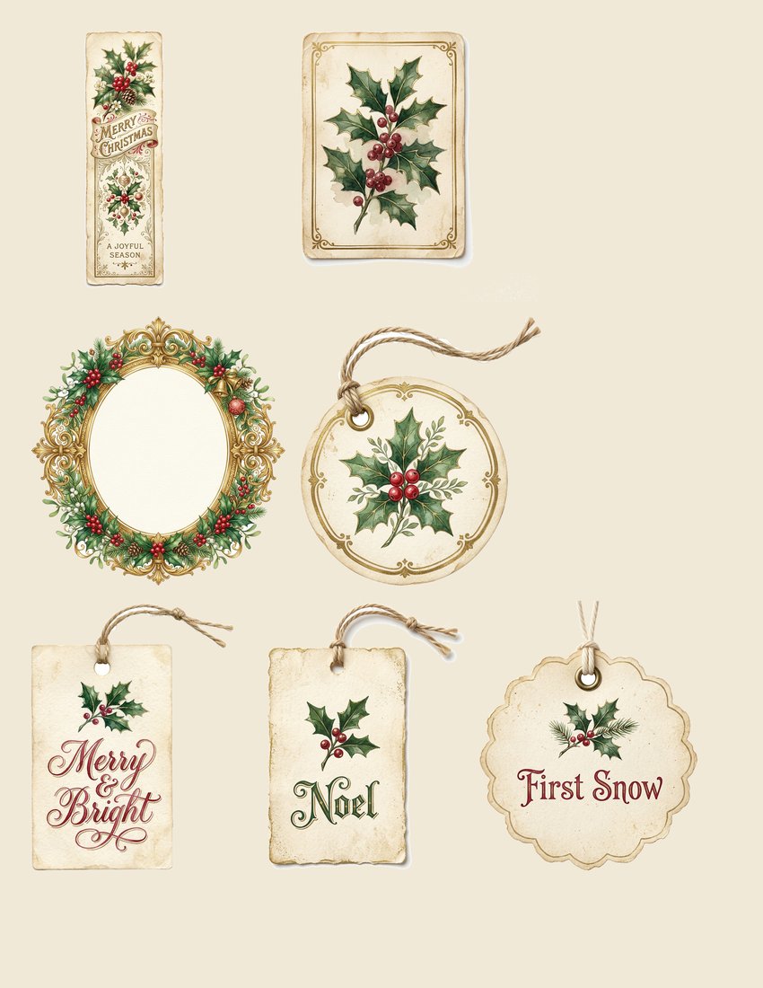 Vintage Yuletide Christmas Junk Journal Kit | Victorian Holiday Ephemera + Printable Sheets | Digital Download