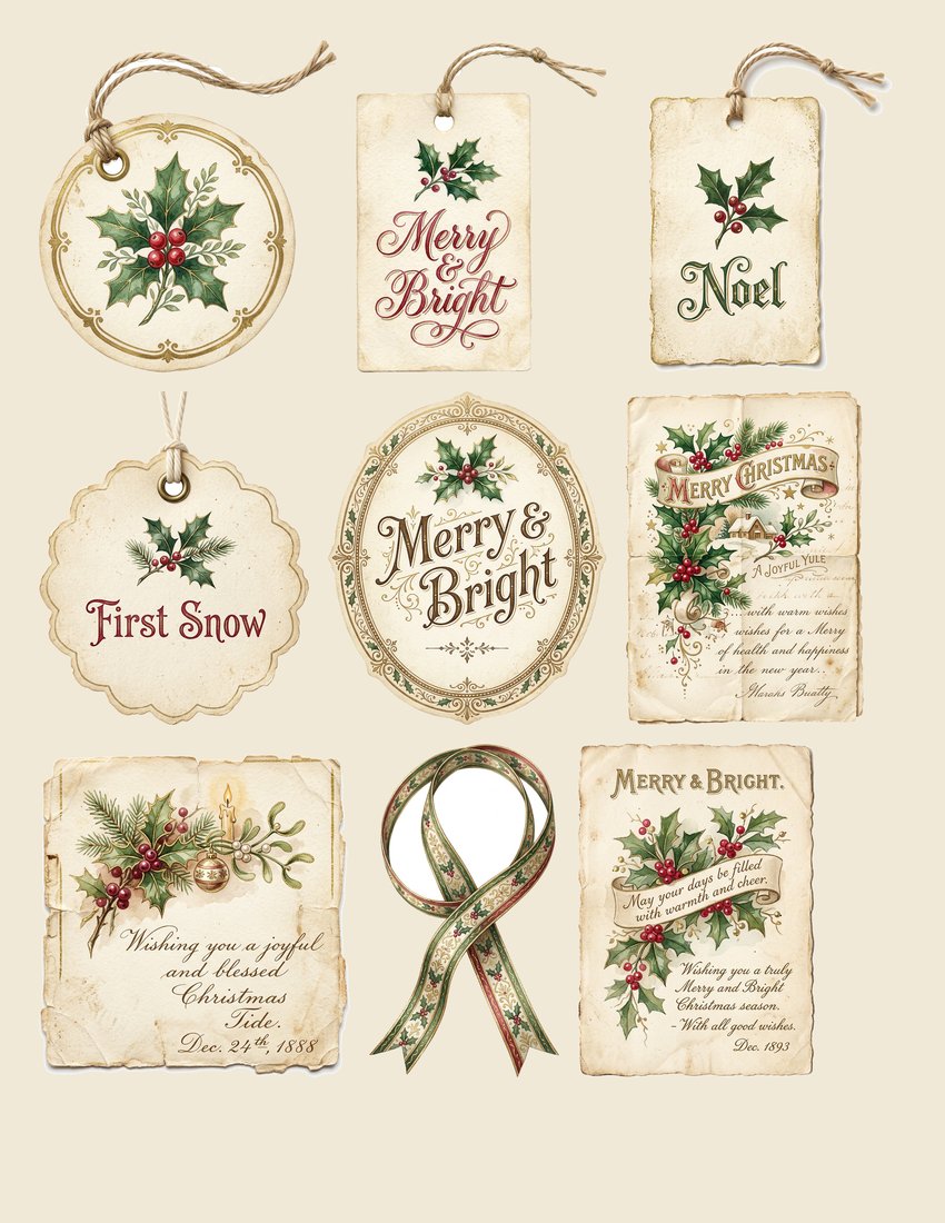 Vintage Yuletide Christmas Junk Journal Kit | Victorian Holiday Ephemera + Printable Sheets | Digital Download