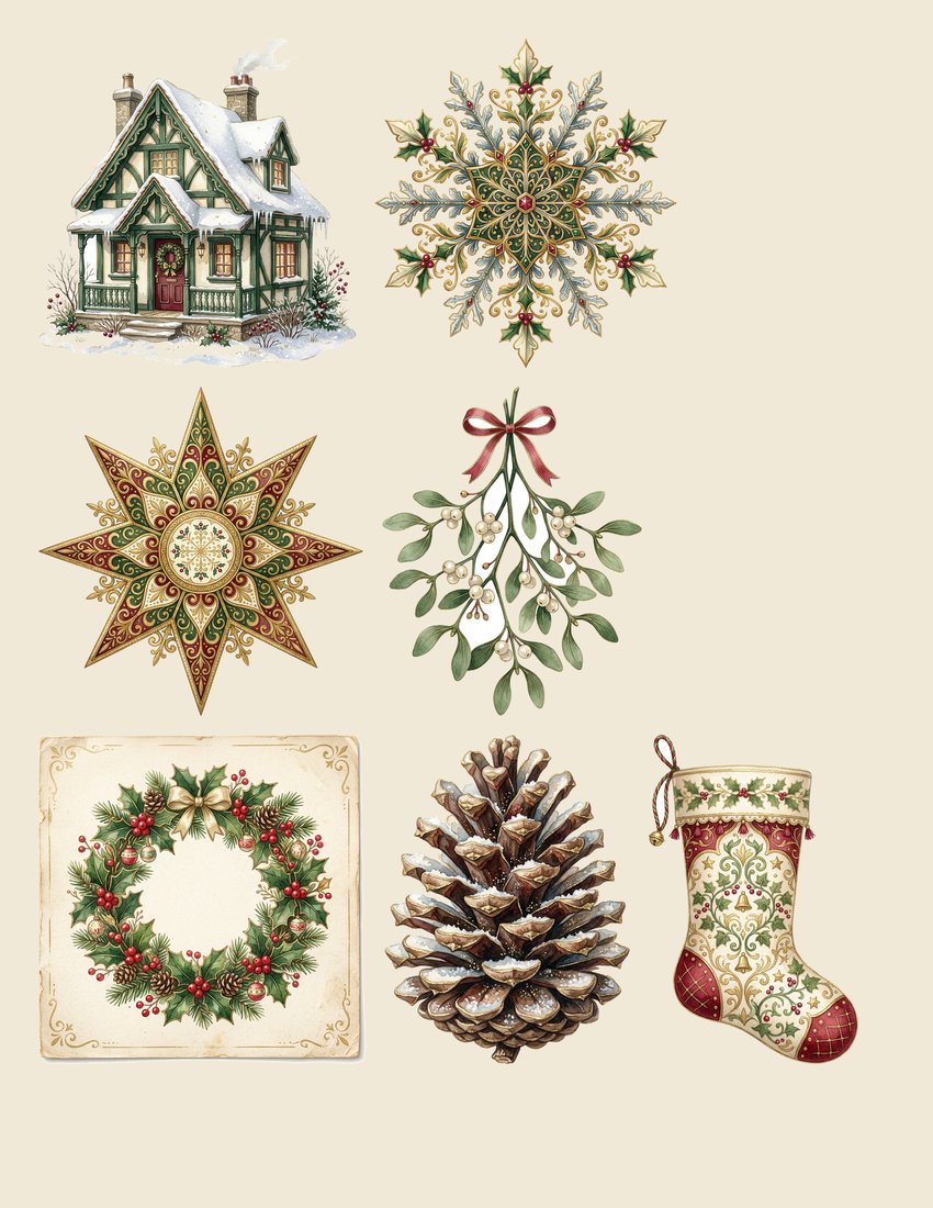 Vintage Yuletide Christmas Junk Journal Kit | Victorian Holiday Ephemera + Printable Sheets | Digital Download