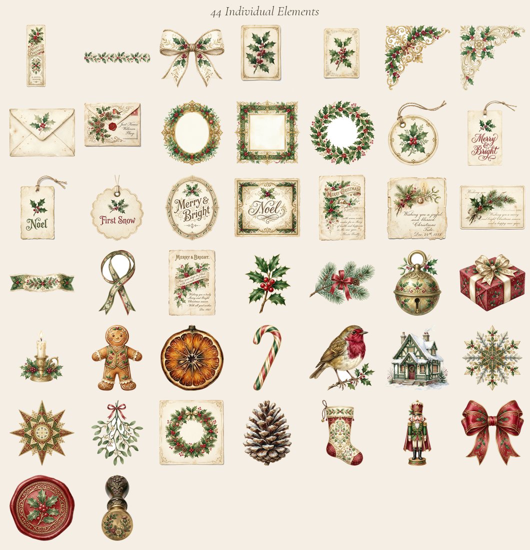 Vintage Yuletide Christmas Junk Journal Kit | Victorian Holiday Ephemera + Printable Sheets | Digital Download