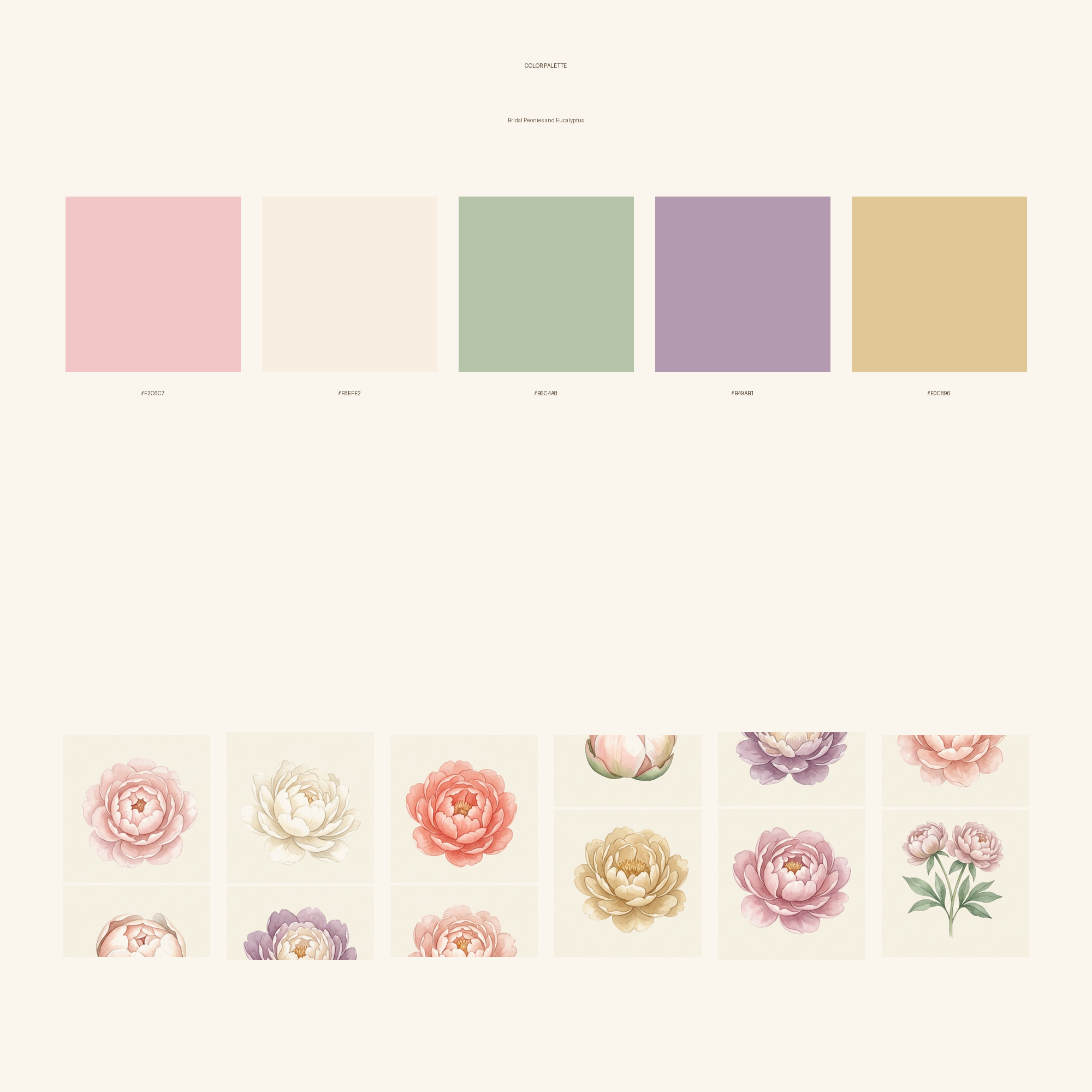 Watercolor Bridal Peonies and Eucalyptus Clipart, 30 PNG, Transparent Background, Commercial Use, Digital Download