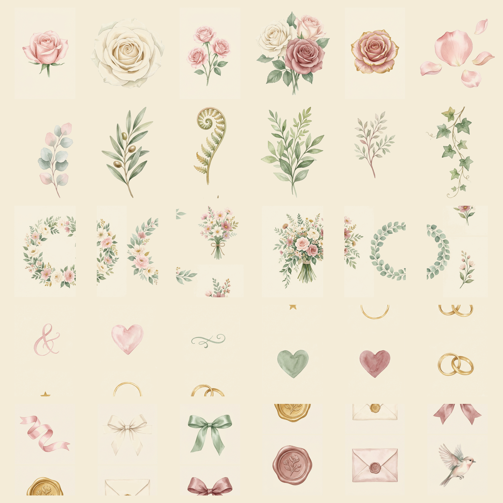 Watercolor Wedding Invitations Floral Clipart, 30 PNG, Transparent Background, Commercial Use, Digital Download