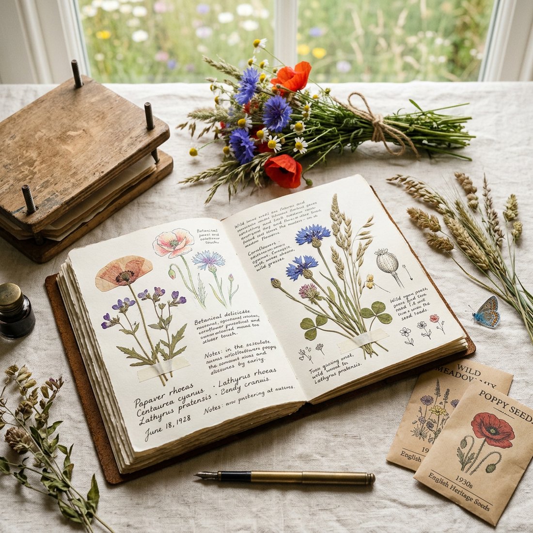 Wildflower Meadow Junk Journal Kit | Vintage Pressed Flower Botanical Ephemera + Printable Sheets | Cottagecore | Digital Download